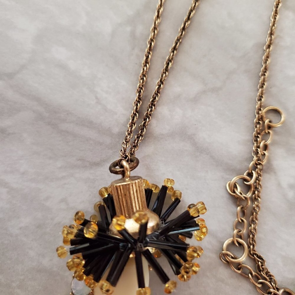 ✨ J. Crew Black Gold Matchstick Iridescent Rhinestones Crystals Beaded Pendant ✨ - Picture 4 of 12